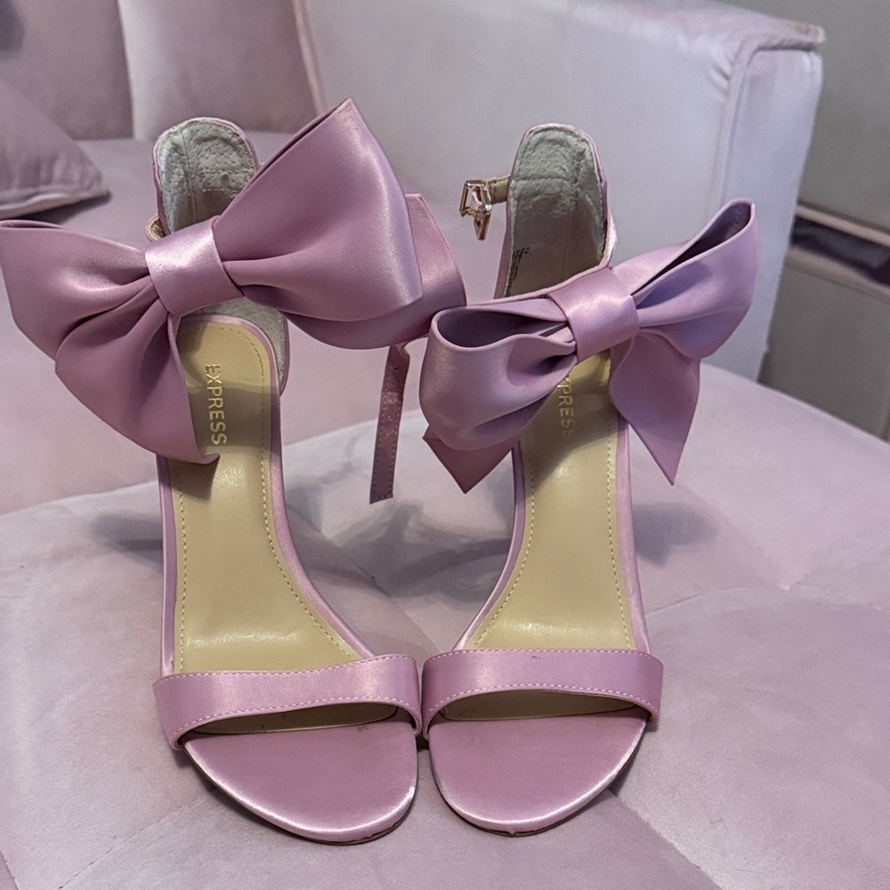 Express Lilac Satin Bow Ankle-Strap Heels